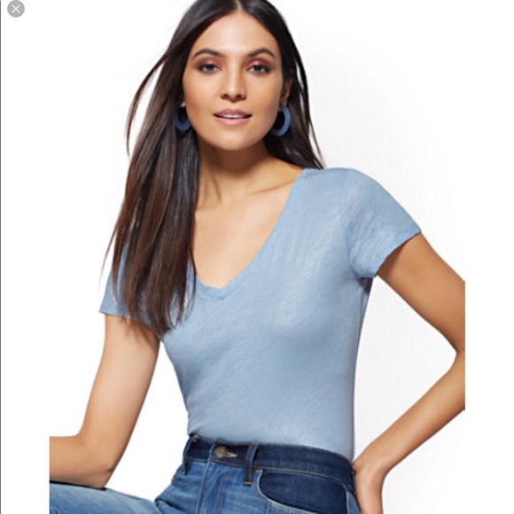 New York & Company Tops - New York & Company Blue Metallic Hampton Tee NWT